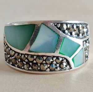 Vintage Sterling marcasite shell ring